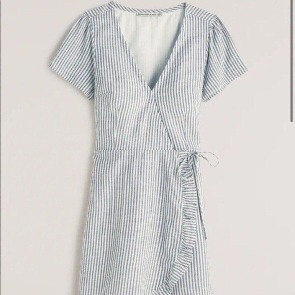 Abercrombie & Fitch Wrap Dress Striped Ruffle Mini Blue White Women's Size Small